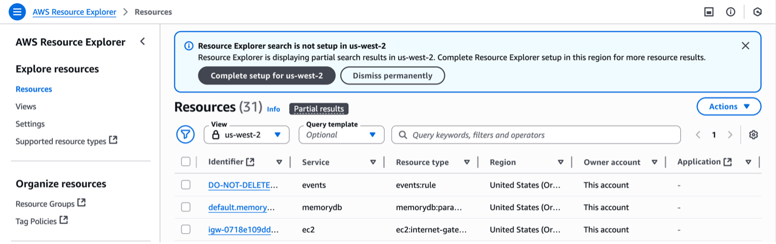Figure 7. Complete setup banner in a Region when automatic setup does not occur because an aggregator index exists or an index has been previously deleted in the Region.