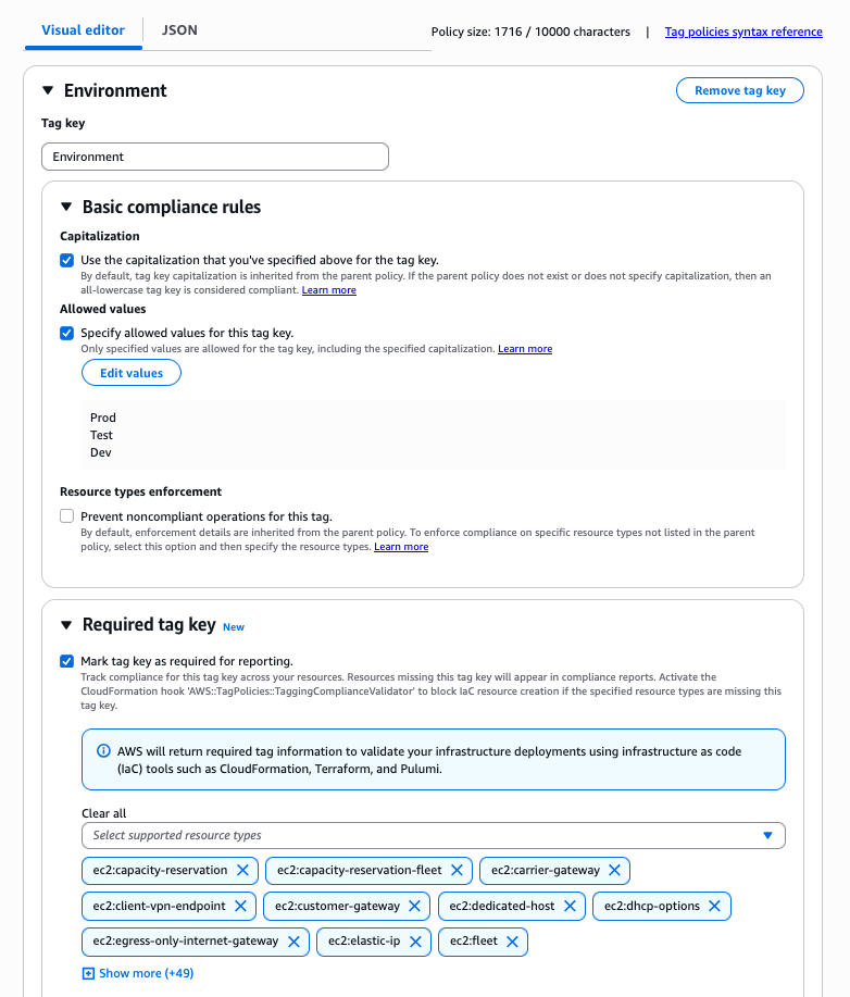 [Figure 1] Tag Policy in visual editor in AWS Organization policies 