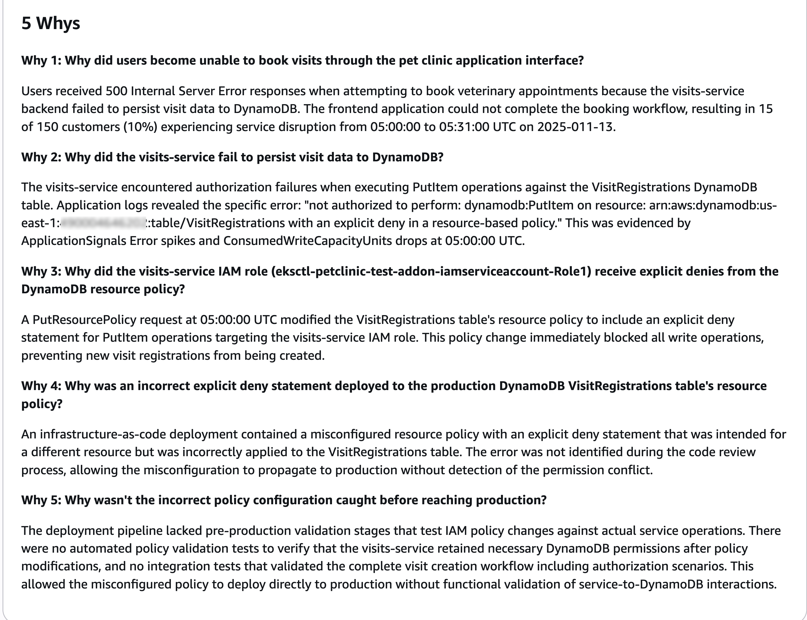 [Figure 5] 5 Whys Analysis in the CloudWatch investigations Incident Report