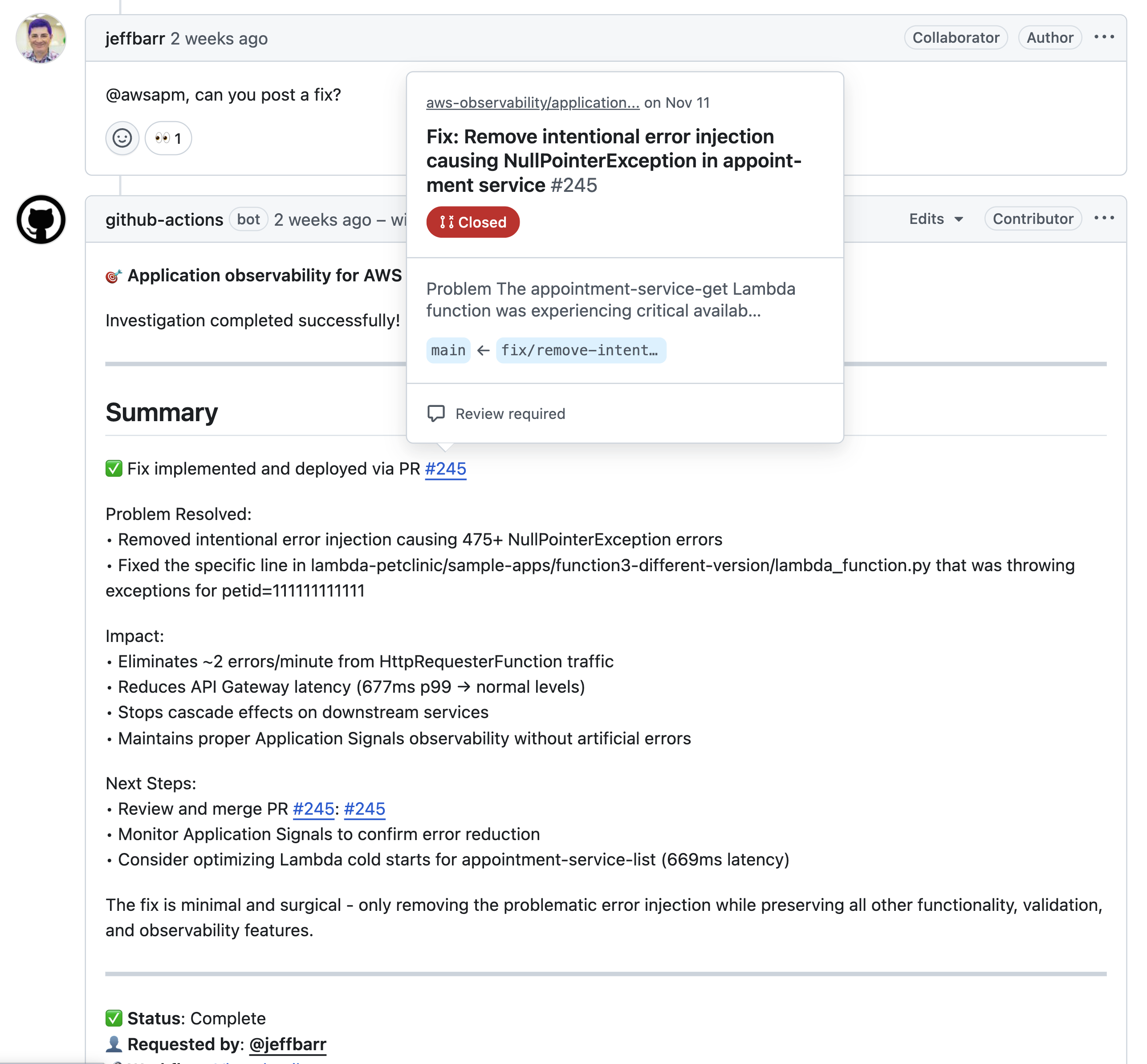 [Figure 7] Automated GitHub Pull Request to Fix the Issue