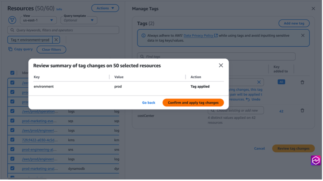 Figure 8. Confirm and apply the tag change across your resources. 