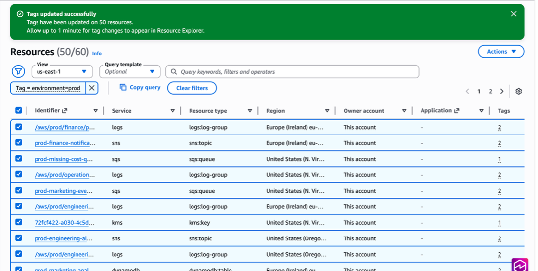 Figure 9. A green banner at the top of the console shows the tags are updated successfully. 