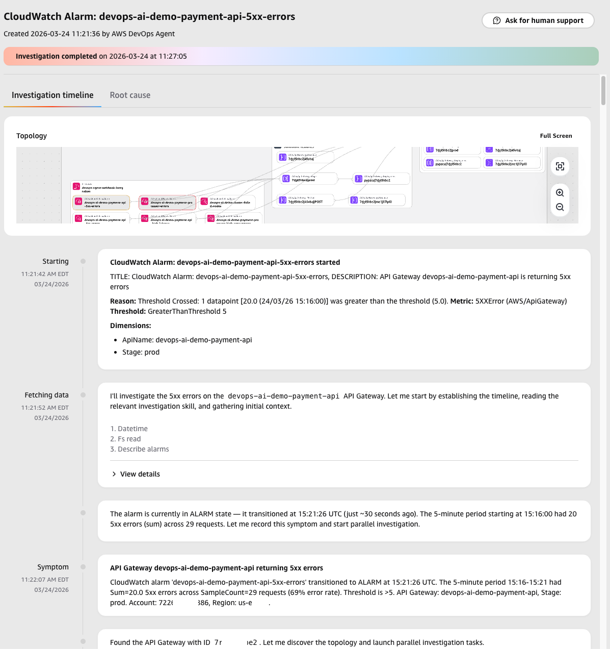 Autonomous incident response - Investigation journal view