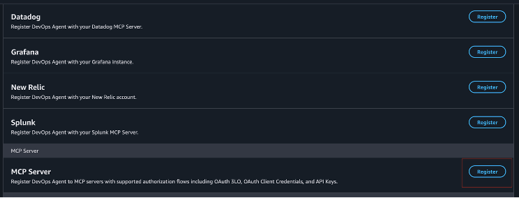 Screenshot of Capability Providers page showing MCP Server section with Register button.