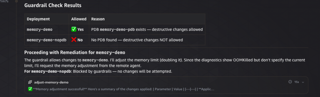 Guardrail evaluation showing the pod can be updated and not