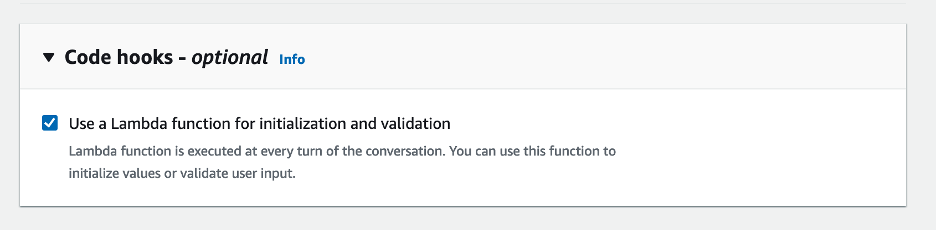 Amazon Lex Code Hook Enabled
