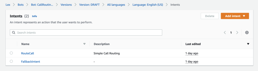 Amazon Lex Bot Intents