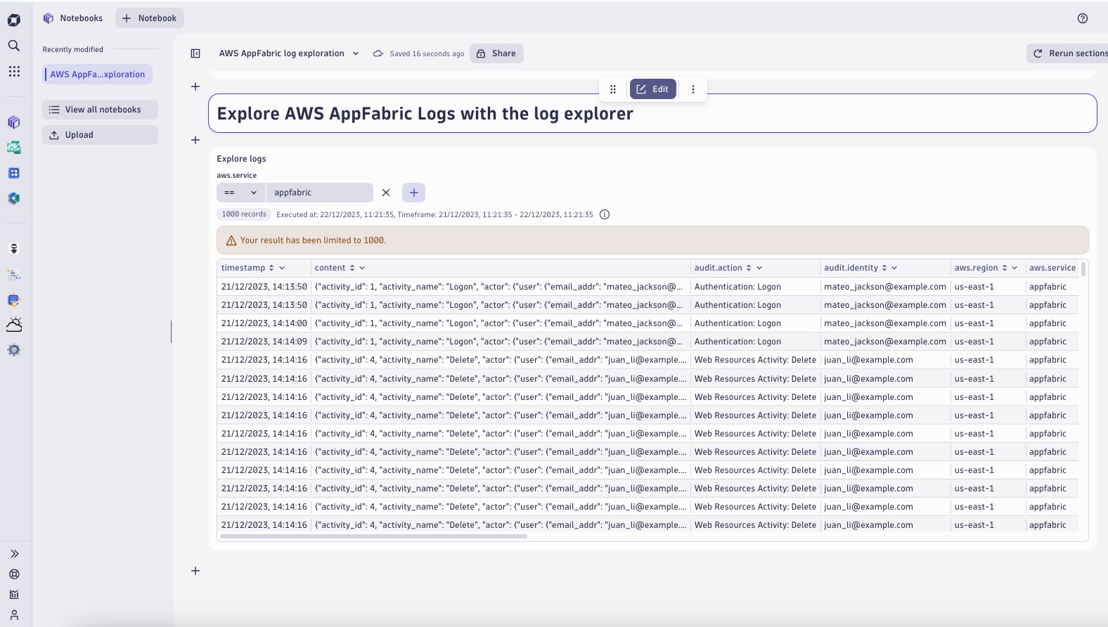 Fig 1. Notebook Log Explorer