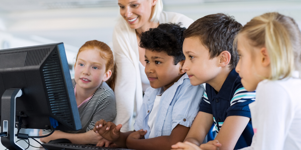 kids playing on a computer