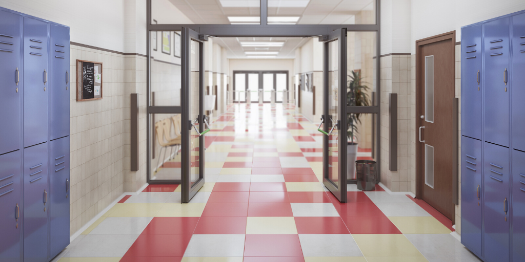 school hallway with students and lockers