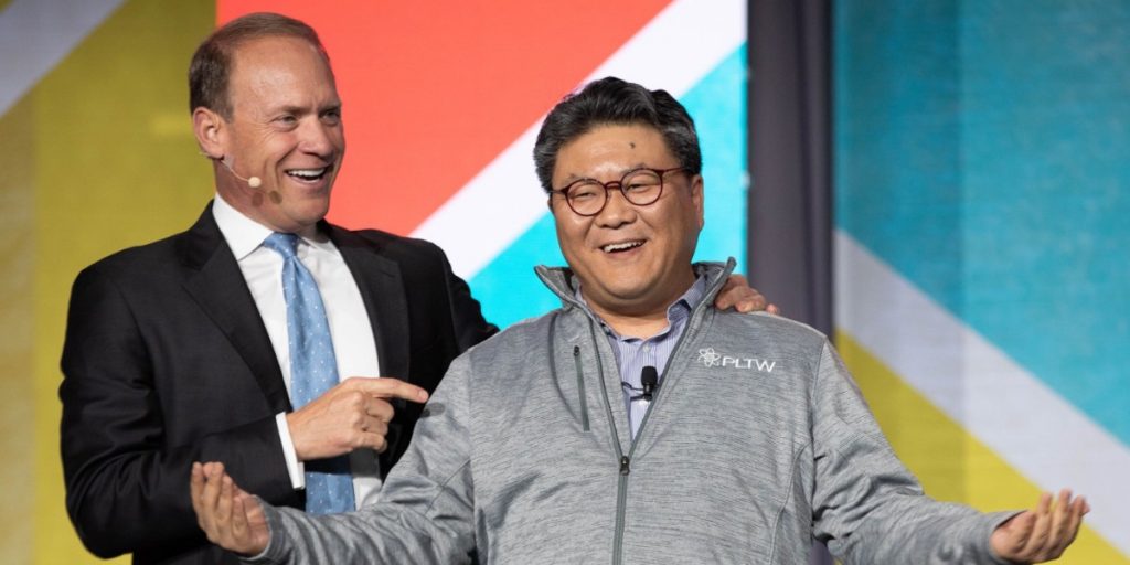 Dr. Vince Bertram, President and Chief Executive Officer of Project Lead the Way (PLTW) and Andrew Ko, Managing Director of Global Education and Workforce for AWS Worldwide Public Sector.