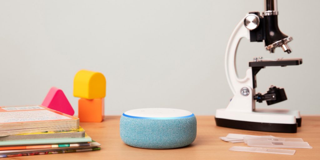 Echo Dot Kids Edition Blue Desk