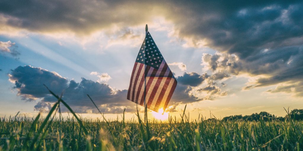 american flag in grass