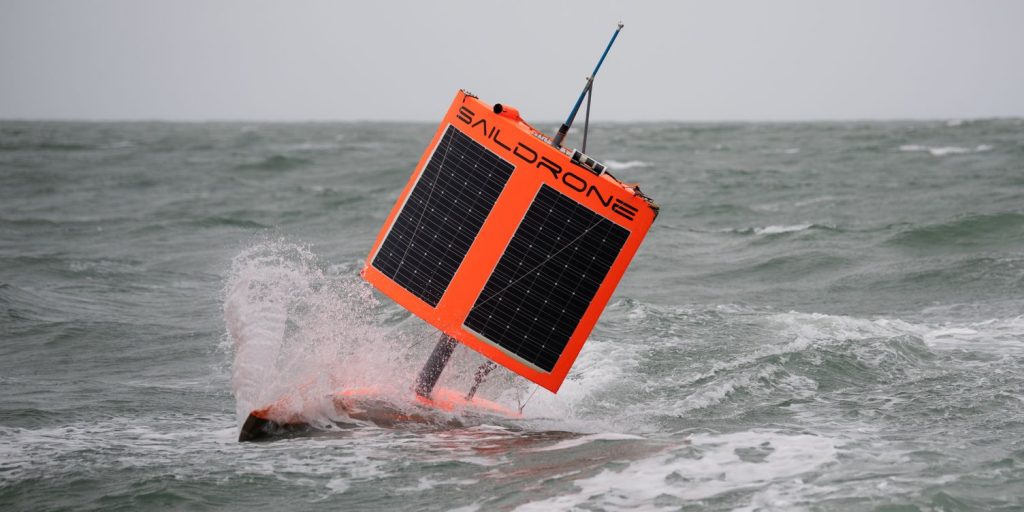 SD 1020 approaches Point Bluff, New Zealand in stormy conditions after finishing the first Saildrone Antarctic Circumnavigation, sailing 22,000 kilometers around the Southern Ocean in 196 days.