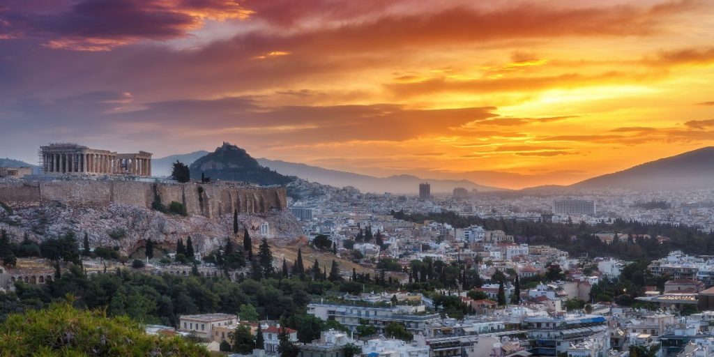 Athens Greece at sunset