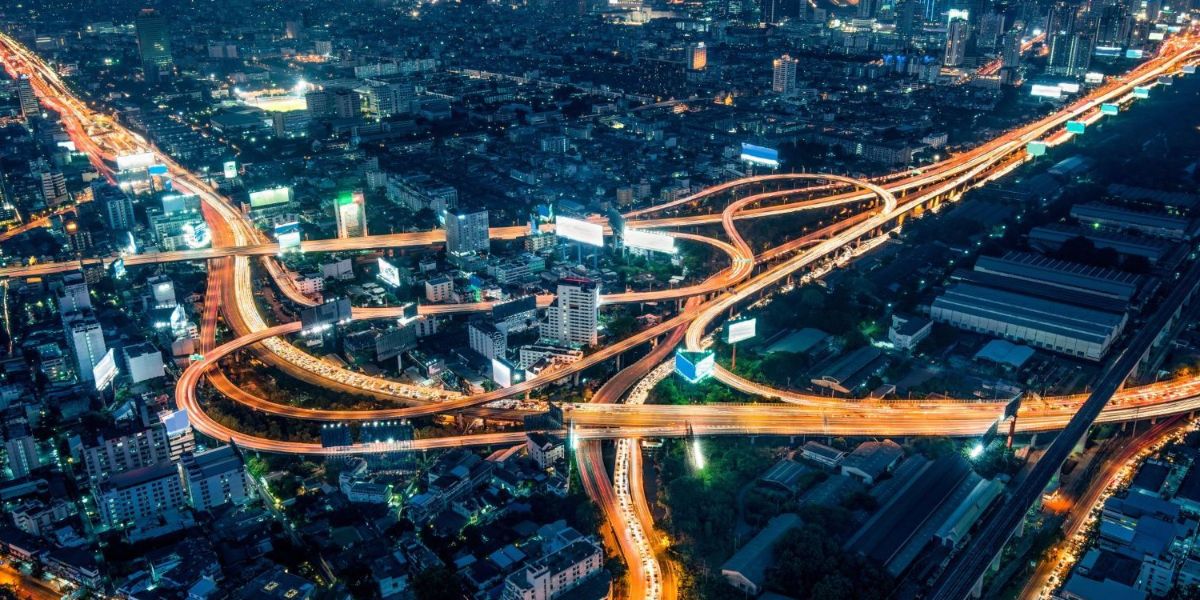 city traffic at night aerial