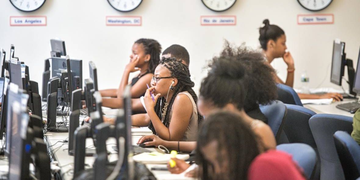 Howard University students in a computer lab