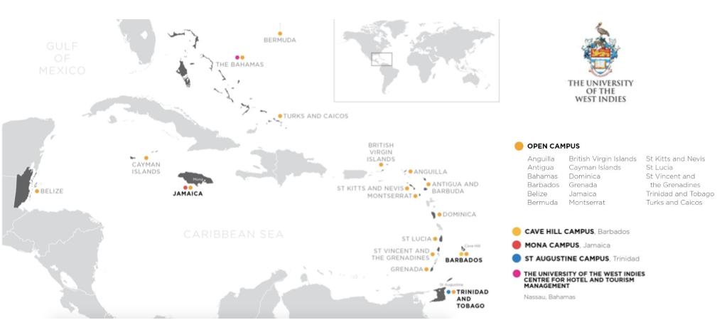 Figure 1: A map of the University of West Indies campus locations.