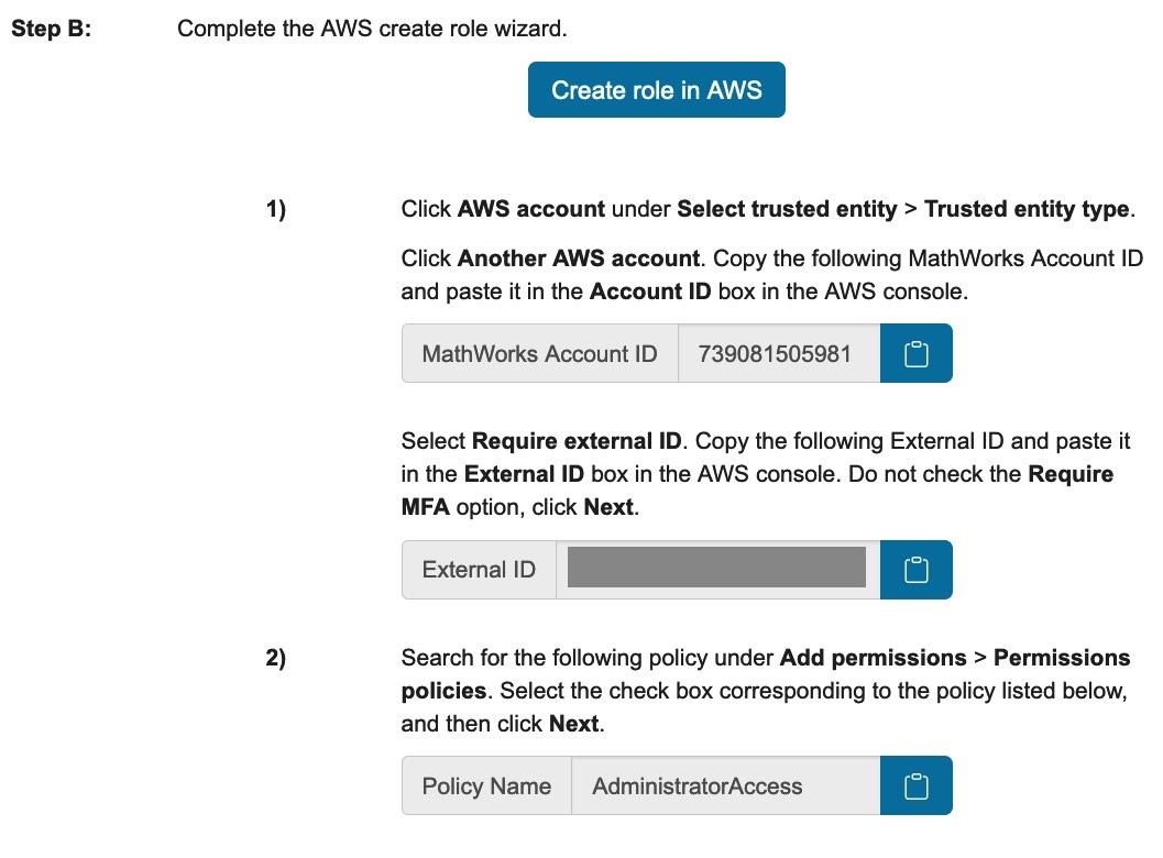 Figure 2. MathWorks Cloud Center Create role in AWS page.