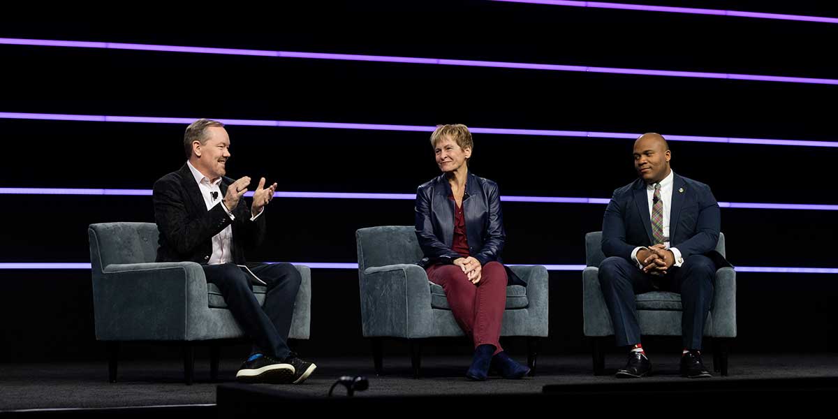 Pictured: Max Peterson, vice president of Amazon Web Services (AWS) worldwide public sector; Dr. Peggy Whitson, astronaut and director of human space flight at Axiom Space; and Matthew C. Fraser, chief technology officer (CTO) of New York City.