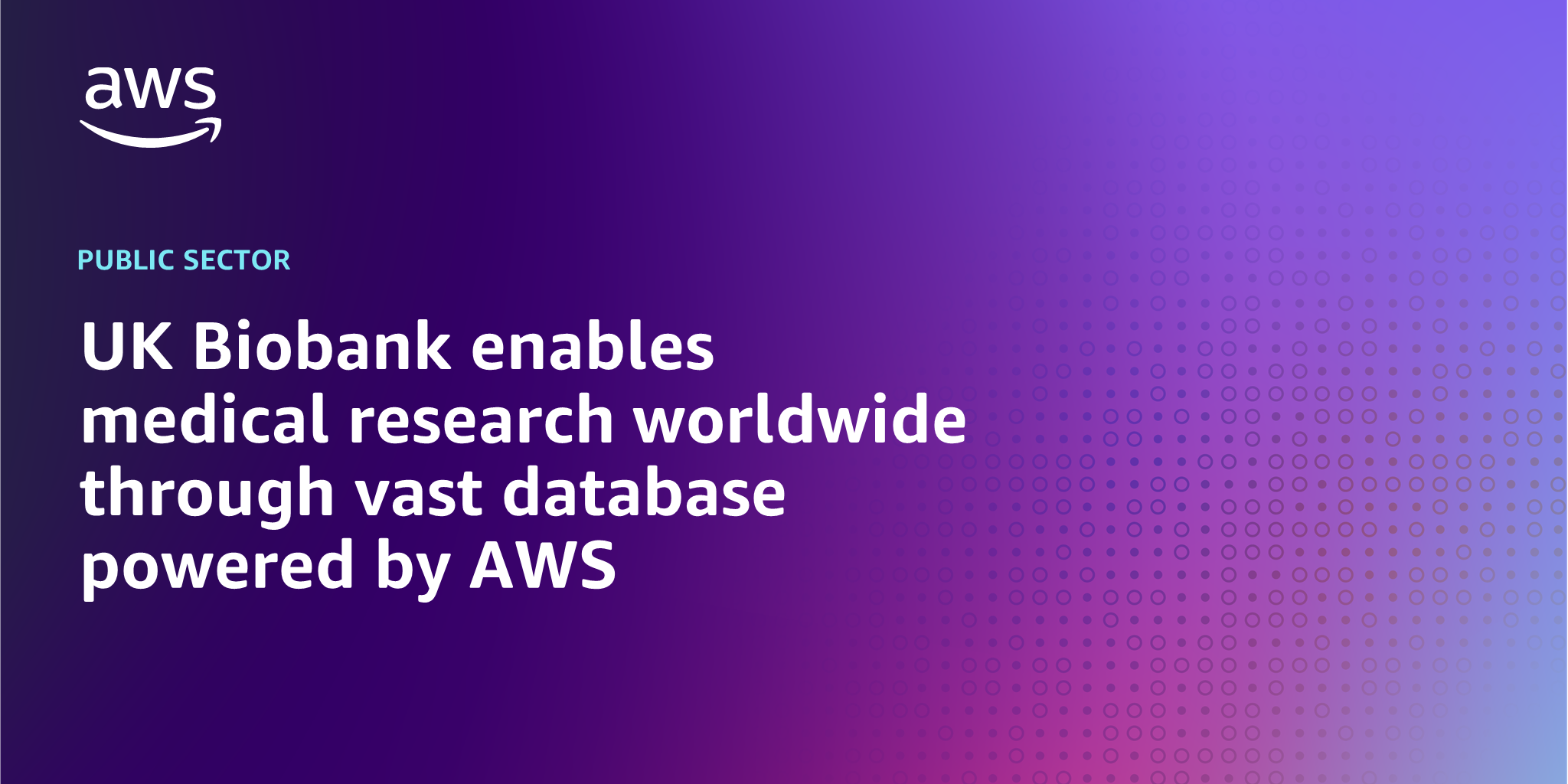 AWS branded background design with tex overlay that says "UK Biobank enables medical research worldwide through vast database powered by AWS"