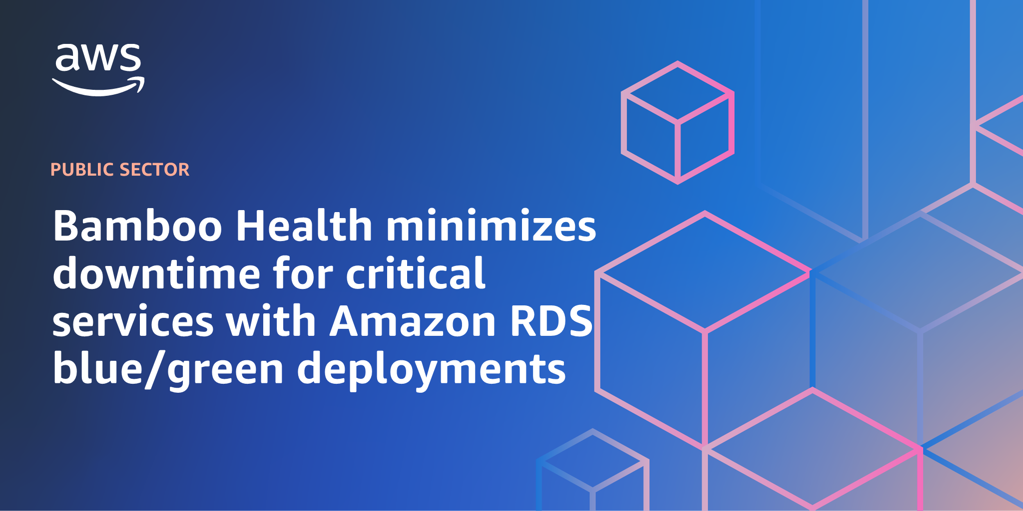 AWS branded background design with text overlay that says "Bamboo Health minimizes downtime for critical services with Amazon RDS blue/green deployments"