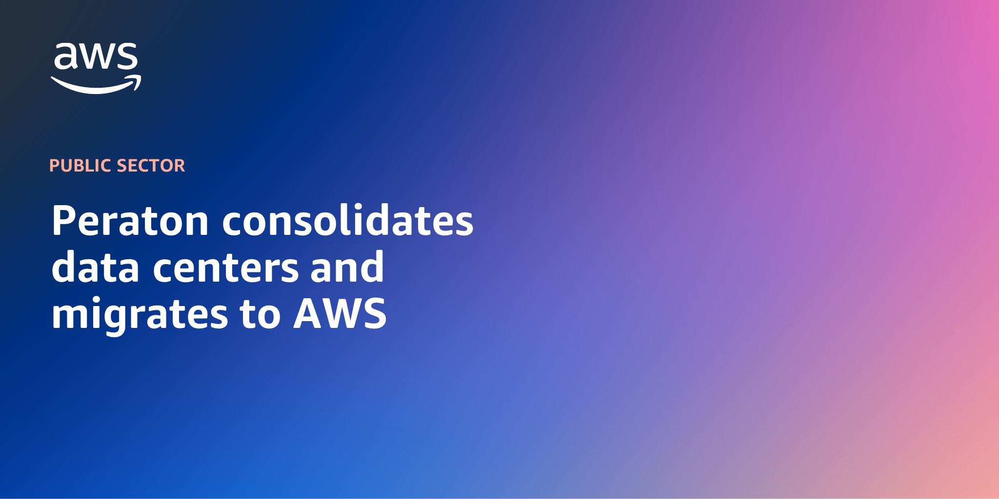 AWS branded background design with text overlay that says "Peraton consolidates data centers and migrates to AWS"