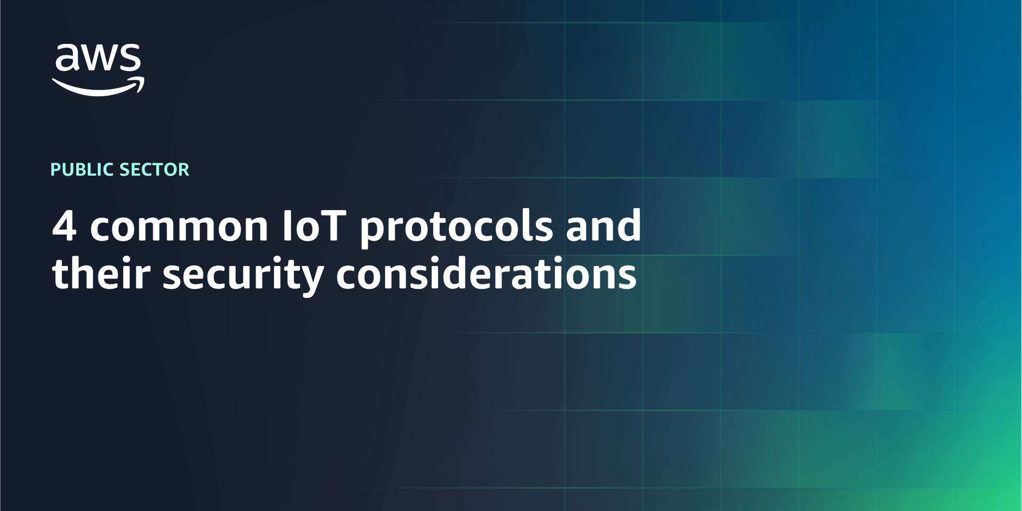 AWS branded background with text overlay that says "4 common IoT protocols and their security considerations"