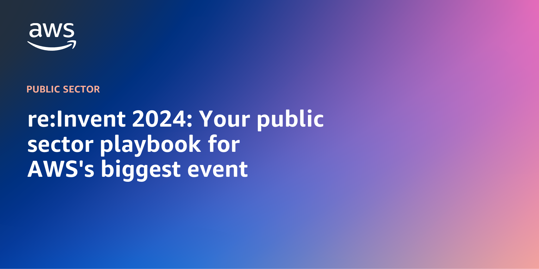 AWS branded background design with text overlay that says "re:Invent 2024: Your public sector playbook for AWS's biggest event"