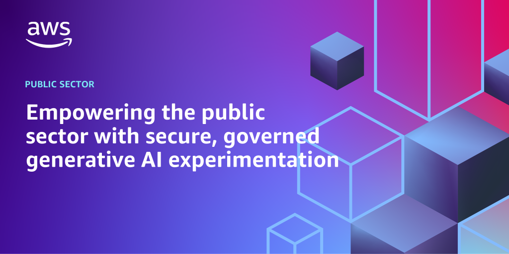 AWS branded background design with text overlay that says "Empowering the public sector with secure, governed generative AI experimentation"