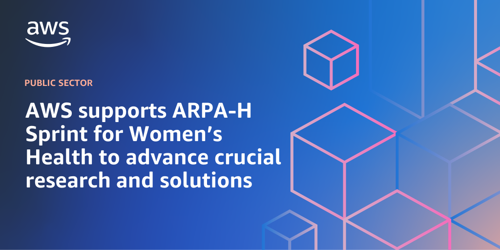 AWS branded background design with text overlay that says "AWS supports ARPA-H Sprint for Women’s Health to advance crucial research and solutions"