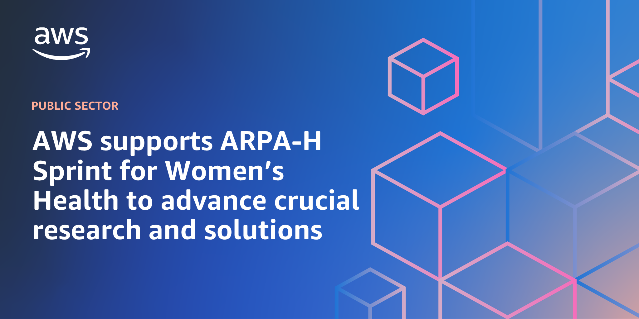 AWS branded background design with text overlay that says "AWS supports ARPA-H Sprint for Women’s Health to advance crucial research and solutions"