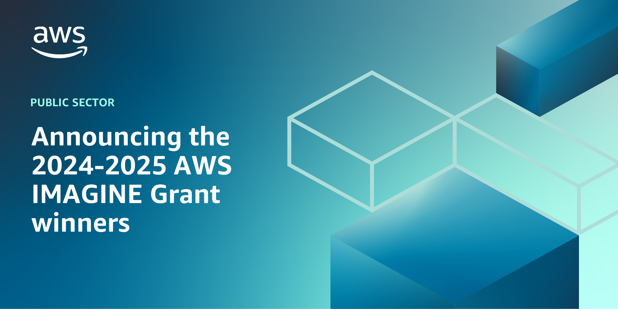 AWS branded background design with text overlay that says "Announcing the 2024-2025 AWS IMAGINE Grant winners"