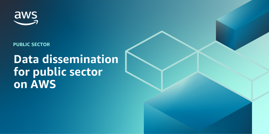 AWS branded background design with text overlay that says "Data dissemination for public sector on AWS"