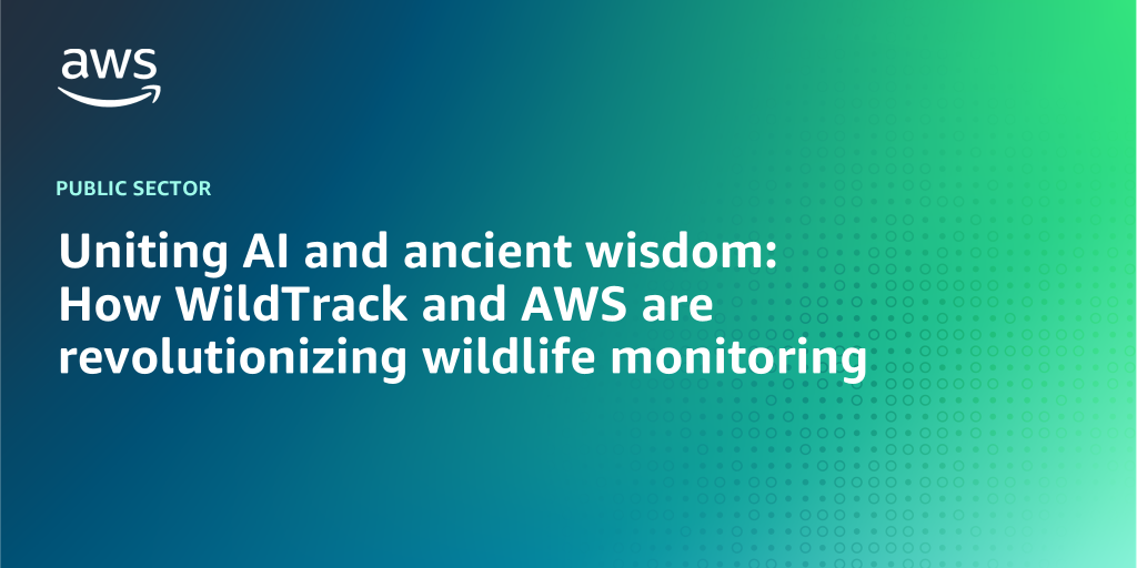 AWS branded background with text "Uniting AI and ancient wisdom: How WildTrack and AWS are revolutionizing wildlife monitoring"