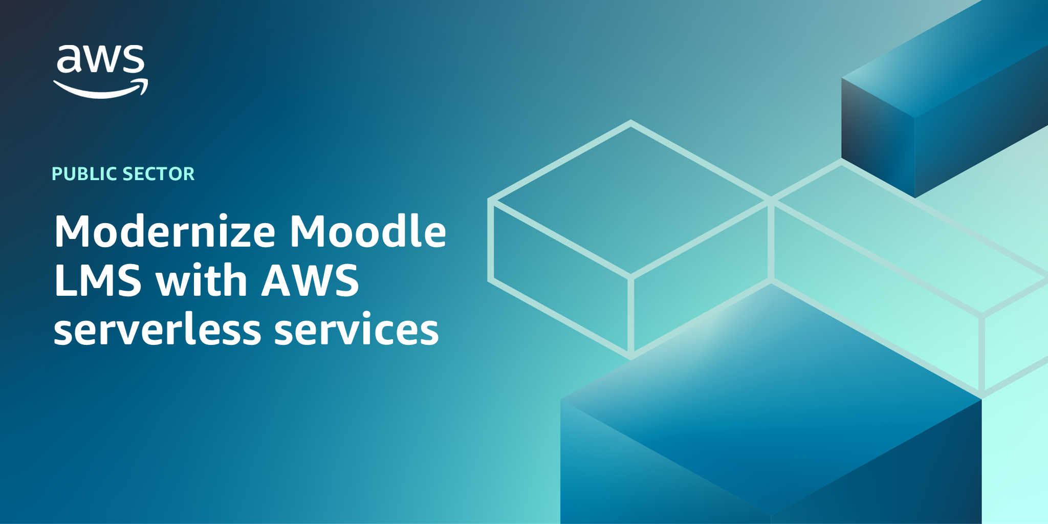 AWS branded background with text "Modernize Moodle LMS with AWS serverless services"