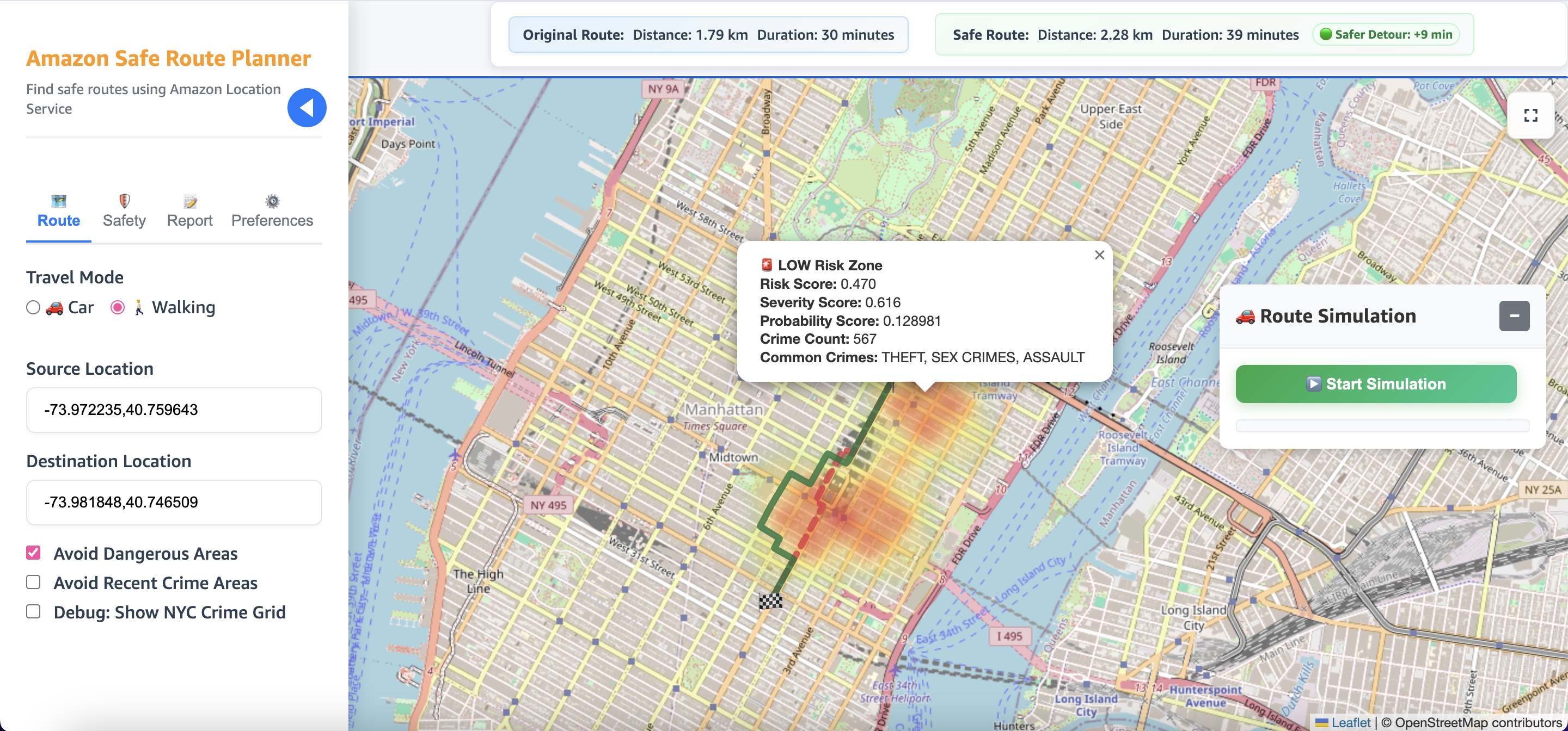 Figure 4: Turn on features to avoid dangerous areas