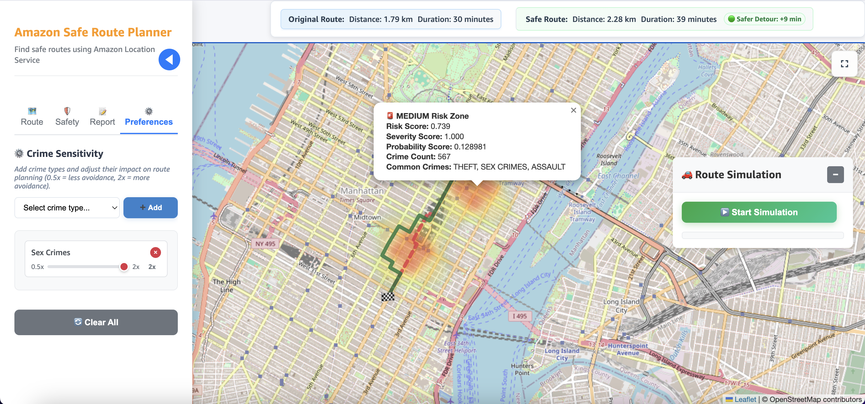 Figure 5: Customize score risk to prioritize avoiding certain crime types