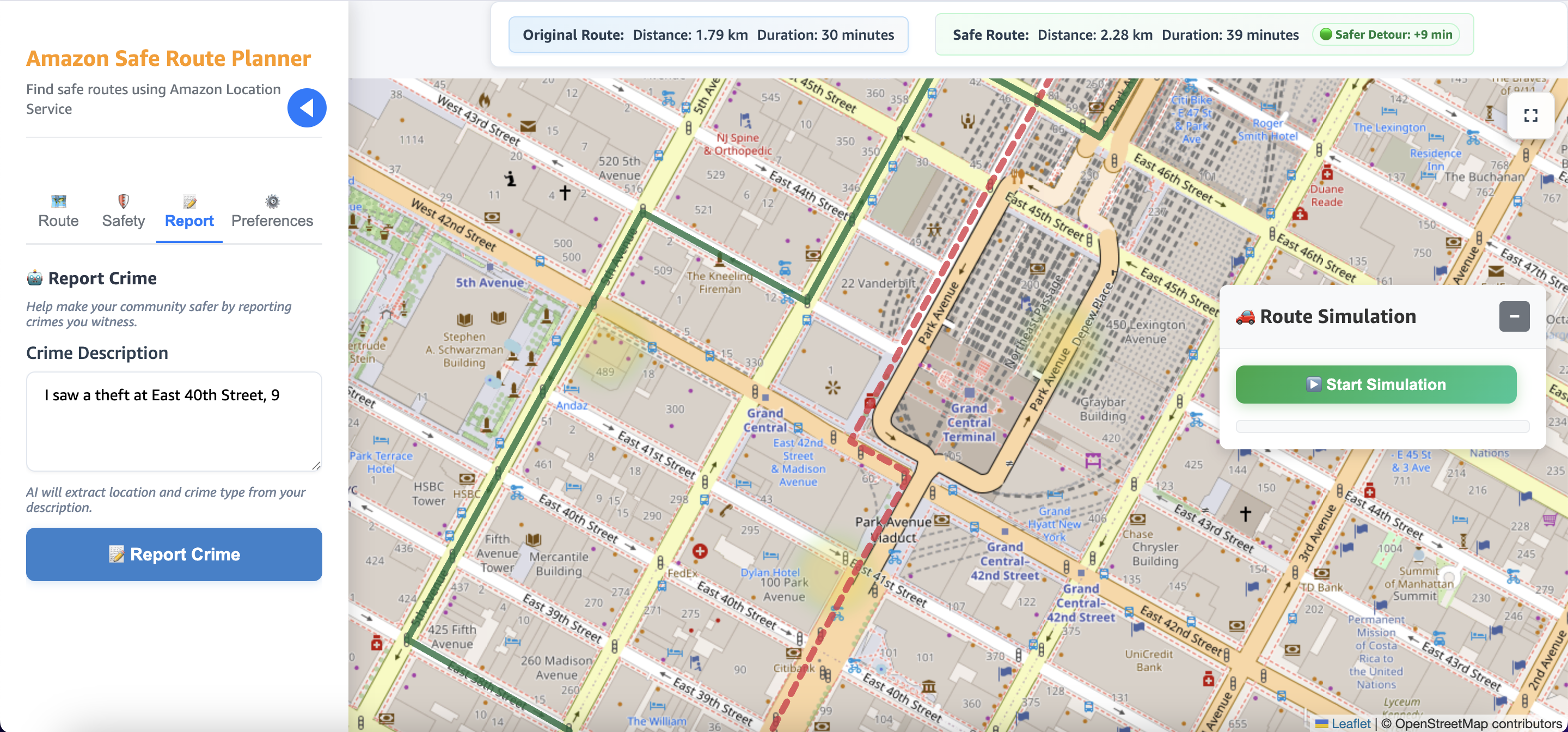 Figure 6: Users report witnessed incidents to provide feedback on recent crimes for other travelers