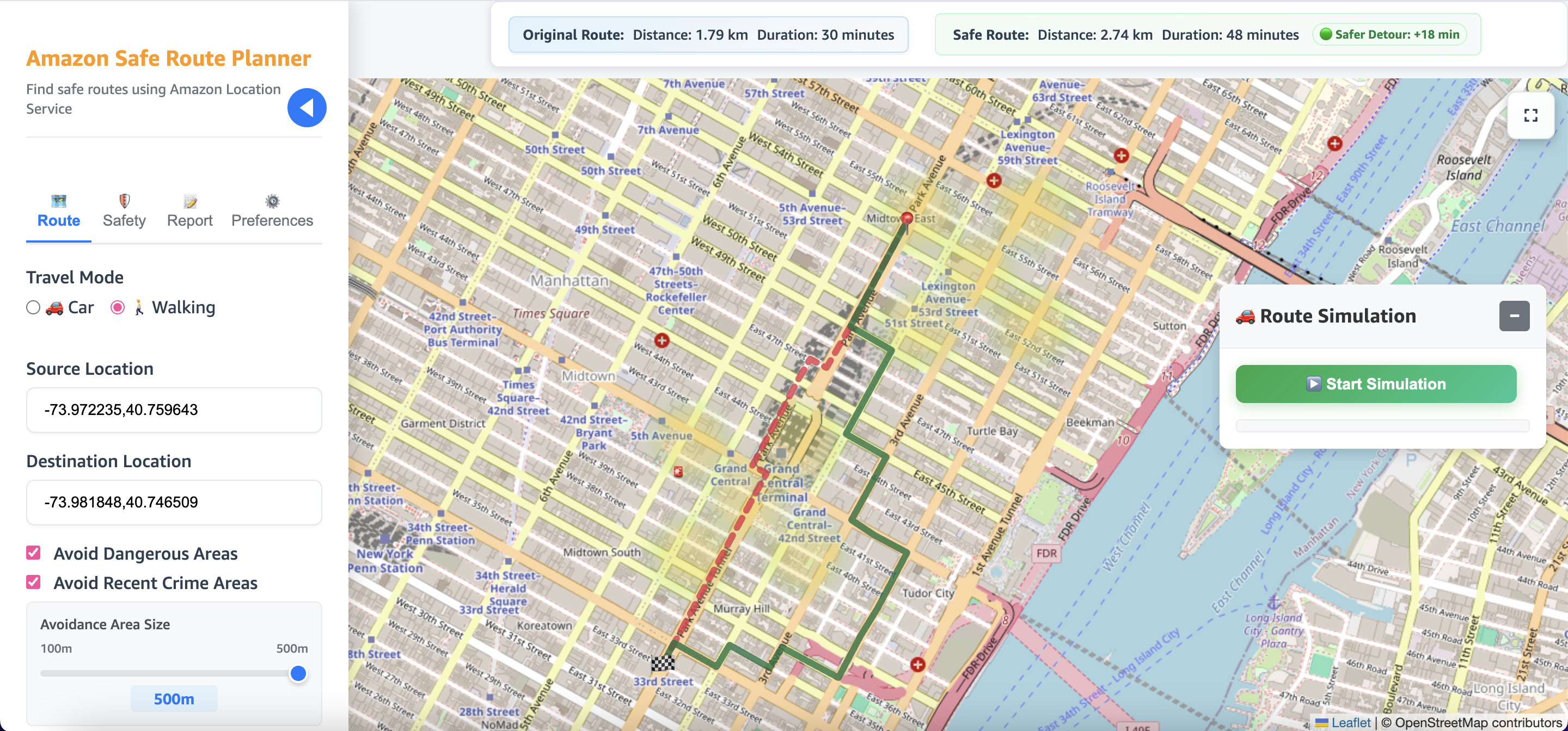 Figure 7: Users adjust their route according to newly reported incidents