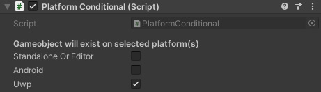 A screenshot from the Unity Editor of the Platform Conditional Component.