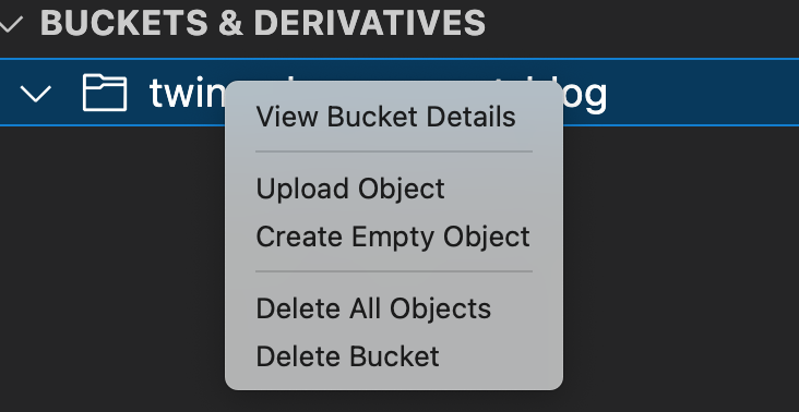 Figure 4. Upload local file from 'BUCKET & DERIVATIVES' menu.