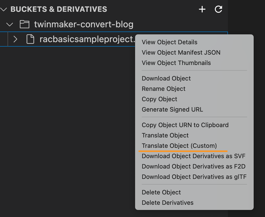 Figure 5. Execute Translate Object from uploaded file menu.