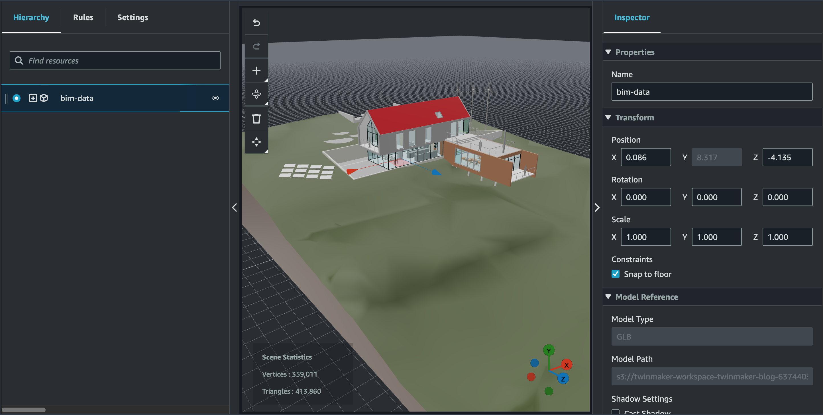 Figure 12. Converted RVT 3D model in AWS IoT TwinMaker.