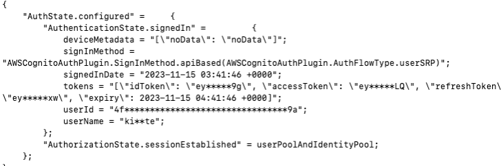 Successful sign in console output from Xcode with Amplify authentication.