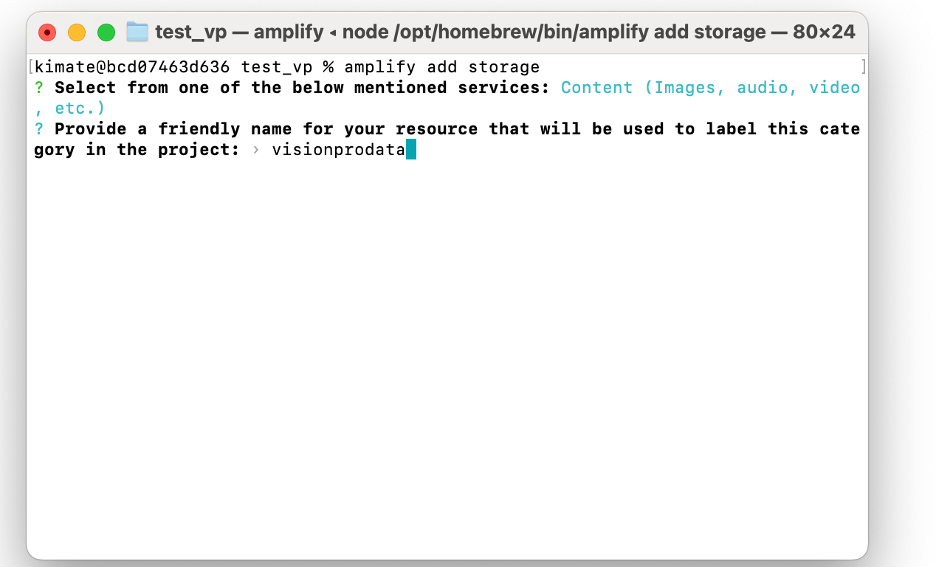 Add amplify storage: provide resource name.