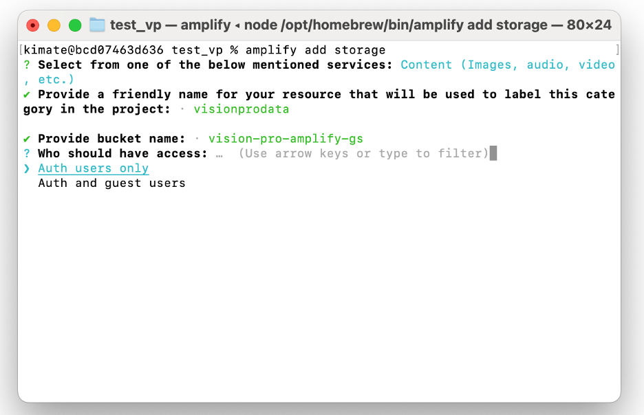 Add amplify storage: configure access settings.