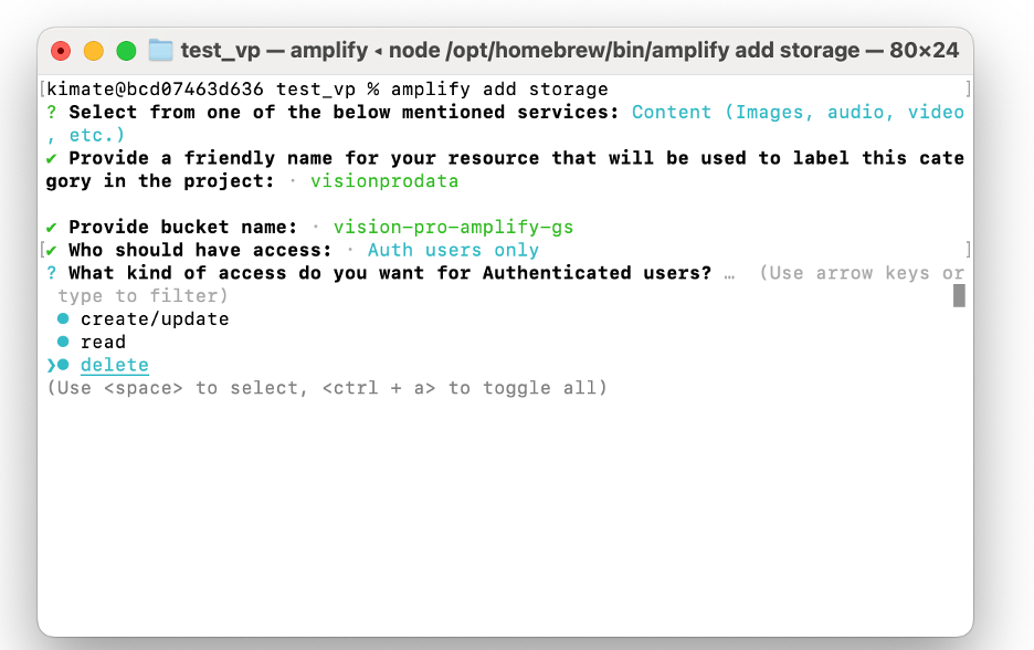 Add amplify storage: specify CRUD logic set.