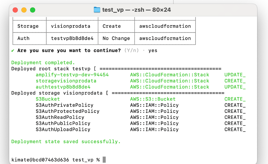 Add amplify storage: successful deployment message.