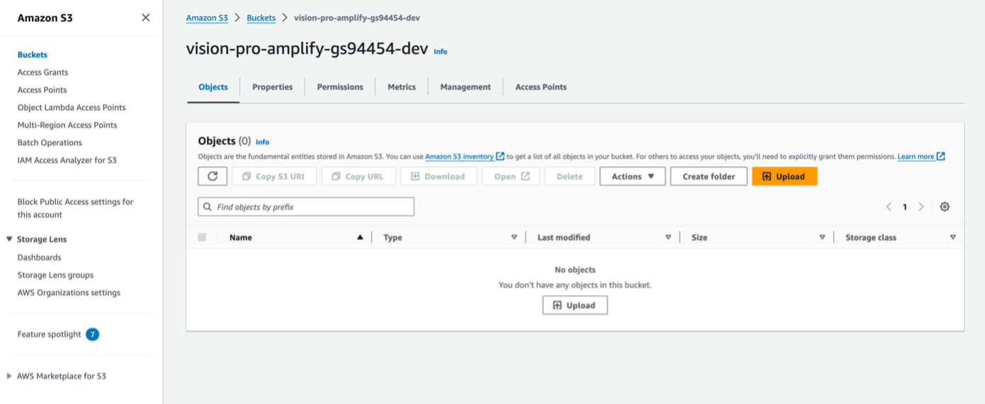 Amazon S3 bucket that was created by Amplify Storage deployment.